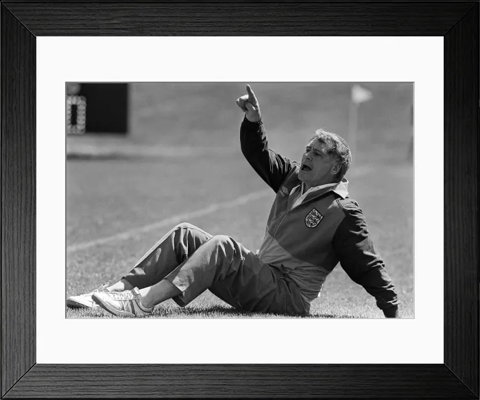 Framed Print : Football World Cup May 1986 England manager Bobby Robson at training session in Framed Print : Football World Cup May 1986 England manager Bobby Robson at training session in