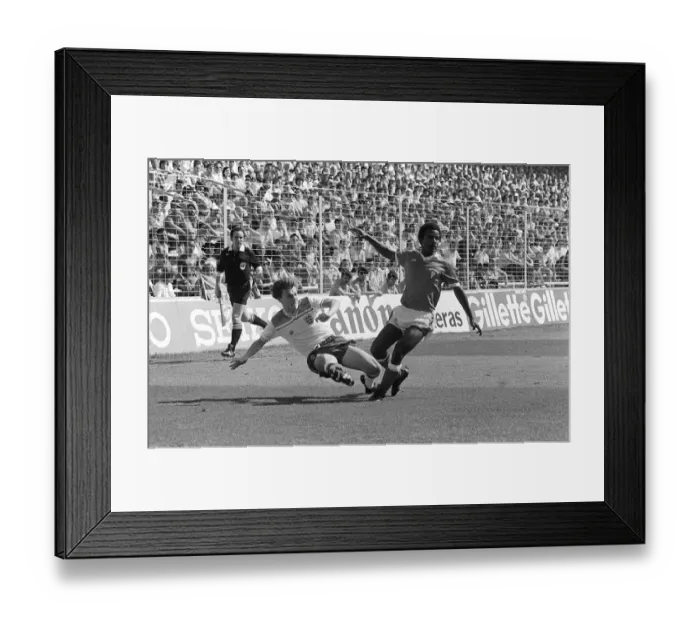 Framed Print : England v Kuwait world cup 1982 Steve Coppell gets a cross into the box Framed Print : England v Kuwait world cup 1982 Steve Coppell gets a cross into the box