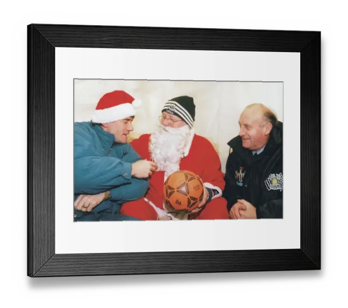 Framed Print : Kevin Keegan and Sir John Hall meet Santa Claus in Norway in 1996 Newcastle United