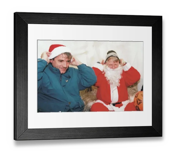 Framed Print : Kevin Keegan meeting Santa Claus in Norway in 1996 Newcastle United bosses flew 270