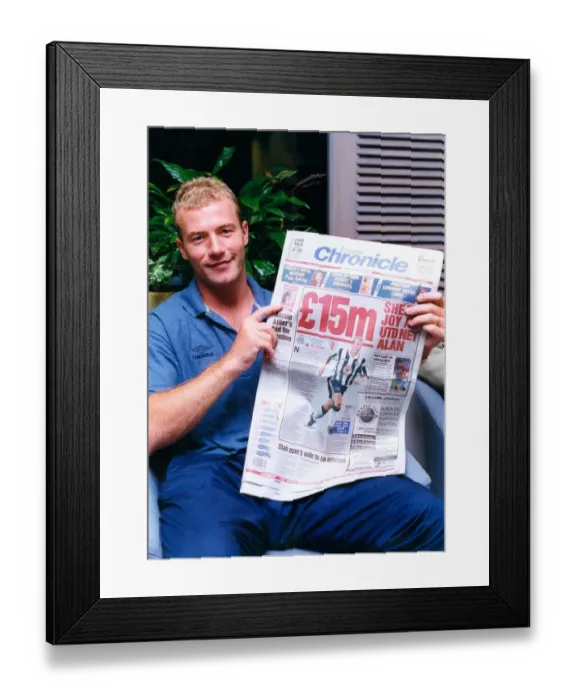 Framed Print : Alan Shearer making the news after signing for his boyhood club Newcastle United Framed Print : Alan Shearer making the news after signing for his boyhood club Newcastle United