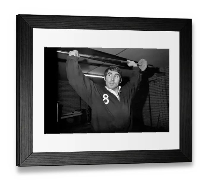 Framed Print : Football Manchester United Training Session: Strong man Tony Dunne during his weight Framed Print : Football Manchester United Training Session: Strong man Tony Dunne during his weight
