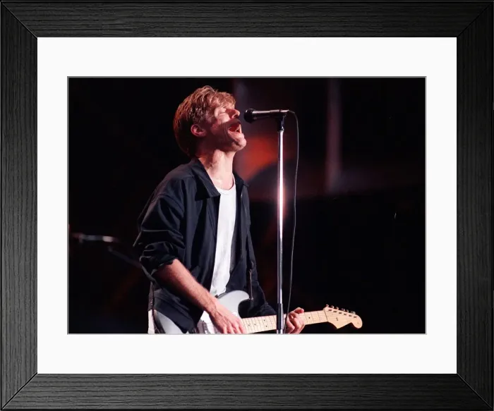 Framed Print : Bryan Adams pop singer Parkhead concert singing on stage microphone guitar Celtic Park Framed Print : Bryan Adams pop singer Parkhead concert singing on stage microphone guitar Celtic Park