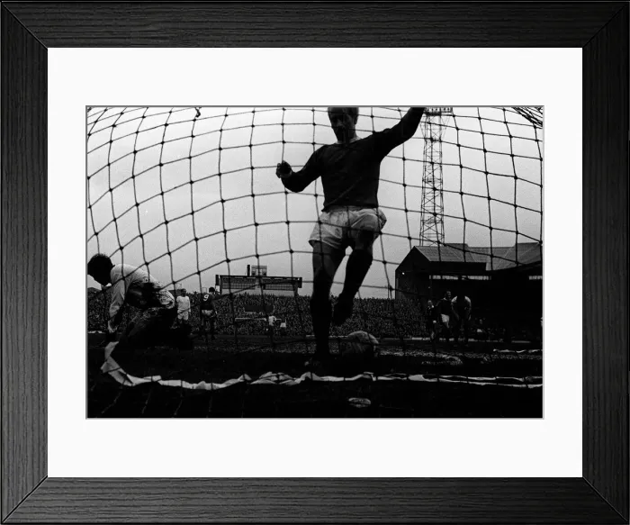 Framed Print : Bobby Charlton scores a goal for Manchester United against Blackpool February 1967 Framed Print : Bobby Charlton scores a goal for Manchester United against Blackpool February 1967