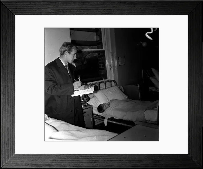Framed Print : Bobby Charlton Man Utd Booth Hall Hospital 1963 with FA cup