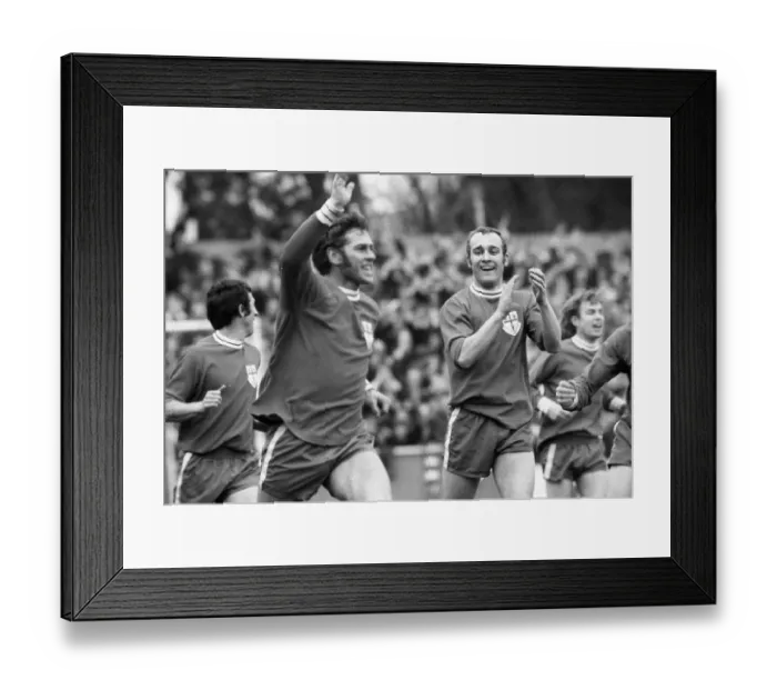 Framed Print : Ray Crawford celebrates after first goal with team mate during FA cup 1971
