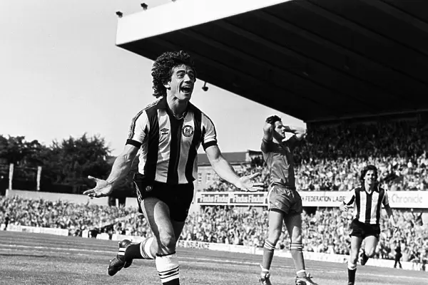 Newcastle Uniteds Kevin Keegan celebrates after scoring a goal on his debut at St