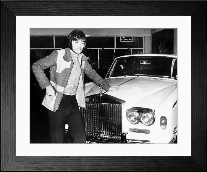 Framed Print : George Best with his new Rolls Royce car 1973 Framed Print : George Best with his new Rolls Royce car 1973