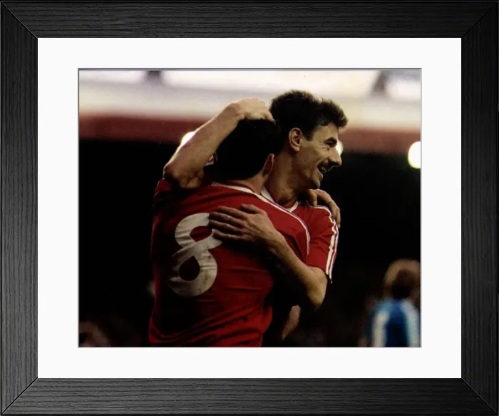 Framed Print : Liverpools Ian Rush and John Aldridge celebrate a goal during a Division One match