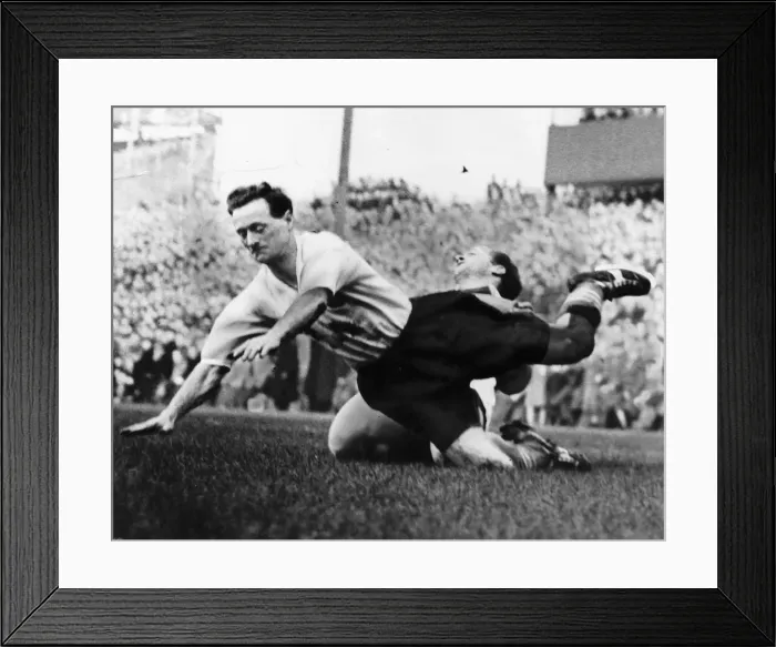 Framed Print : Tom Finney brought to the ground while playing for Preston North End October 1958 Framed Print : Tom Finney brought to the ground while playing for Preston North End October 1958
