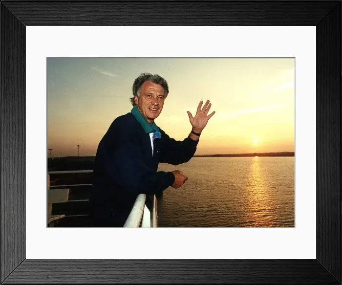Framed Print : England football manager Bobby Robson on a boat after the 1990 World Cup July 1990 Framed Print : England football manager Bobby Robson on a boat after the 1990 World Cup July 1990