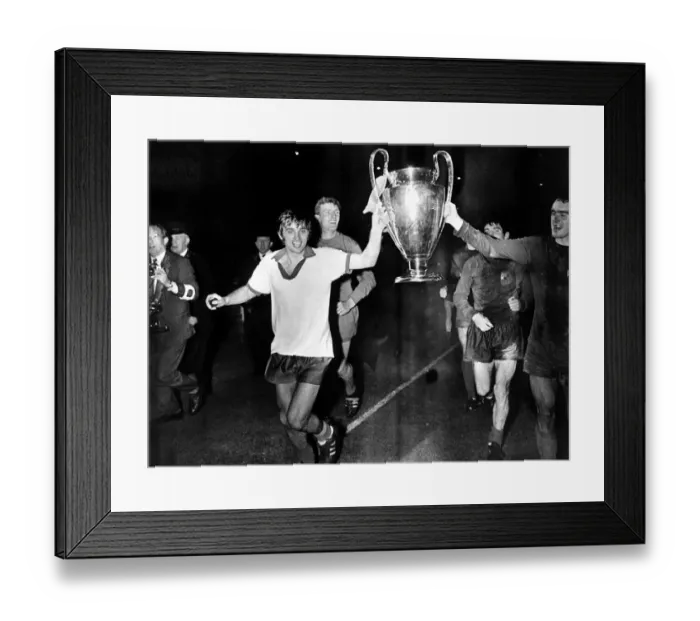 Framed Print : George Best Manchester United parading the European Cup after beating Benfica at Wembley