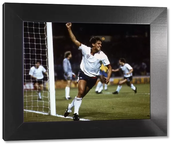 Gary Lineker celebrates after scoring the only for England against Brazil at Wembley