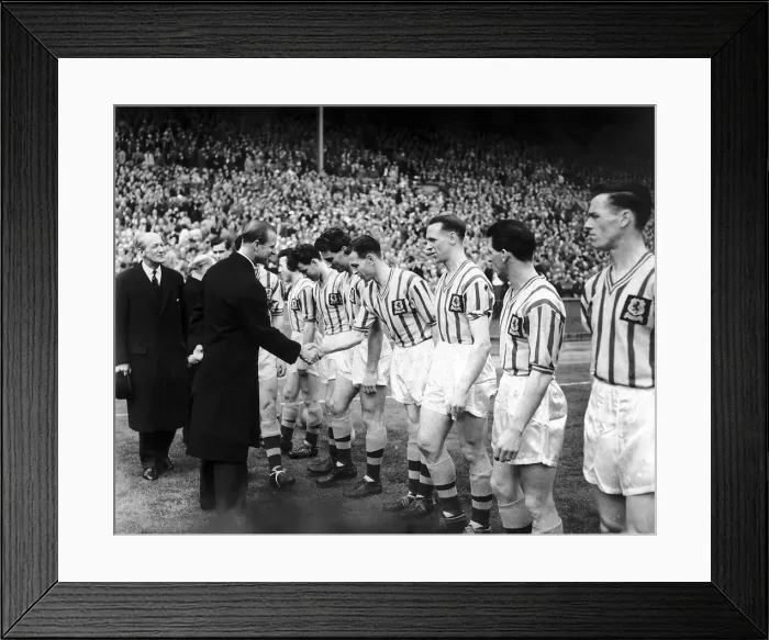 Framed Print : Prince Philip shakes hands with the Aston Villa team May 1957 before the Aston Framed Print : Prince Philip shakes hands with the Aston Villa team May 1957 before the Aston