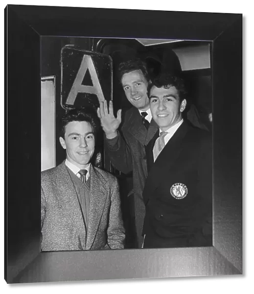 Jimmy Greaves with Chelsea captain Saunders and winger Peter Brabrook leave Kings Cross