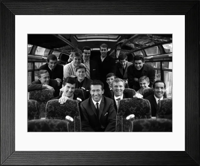 Framed Print : The West Ham United team on board their team coach en-route to play TSV Munich 1860 in