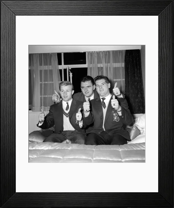 Framed Print : Glasgow Rager FC team players Dave Wilson, Doug Bailey and Bobby Shearers give the thumbs Framed Print : Glasgow Rager FC team players Dave Wilson, Doug Bailey and Bobby Shearers give the thumbs