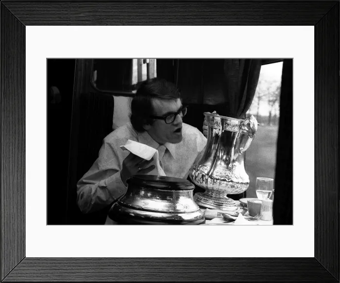 Framed Print : Chelseas Eddie MaCreadie on his way back to London on the train polishes up the FA Framed Print : Chelseas Eddie MaCreadie on his way back to London on the train polishes up the FA