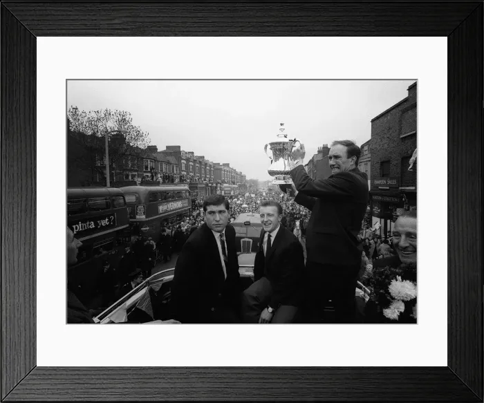 Framed Print : Terry Dyson centre on the open top bus May 1962 as Tottenham Hotspur bring