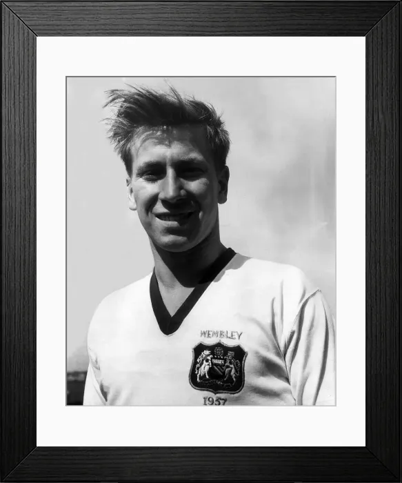 Framed Print : Manchester Uniteds Bobby Charlton during a training session May 1957 Framed Print : Manchester Uniteds Bobby Charlton during a training session May 1957