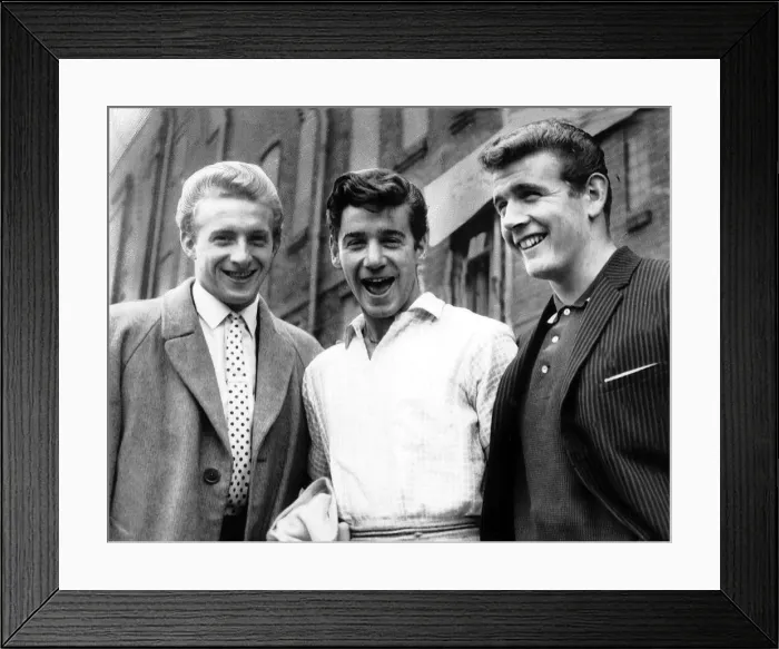 Framed Print : manchester United striker Denis Law with footballing brothers Gerry Baker Framed Print : manchester United striker Denis Law with footballing brothers Gerry Baker