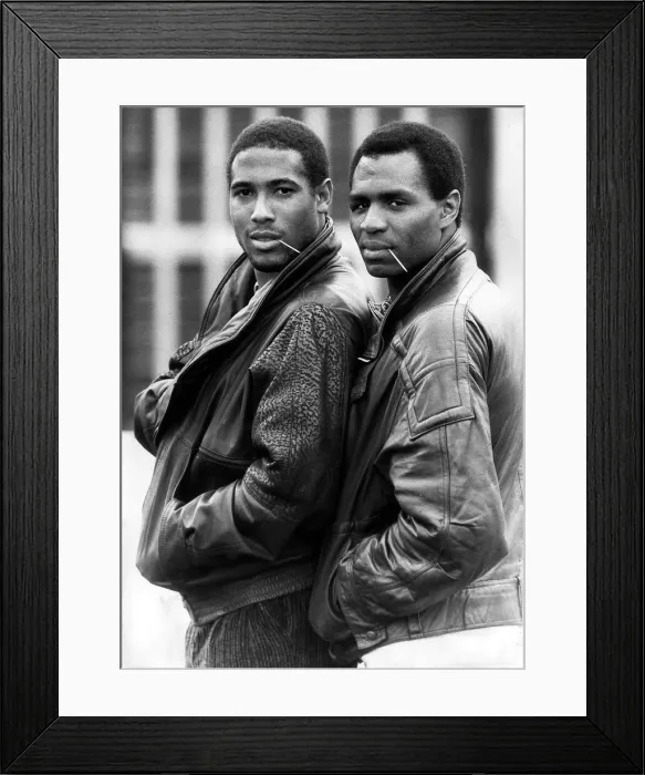 Framed Print : John Barnes and Luther Blissett of Watford and England pose for a Mirror sport feature Framed Print : John Barnes and Luther Blissett of Watford and England pose for a Mirror sport feature