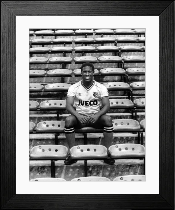 Framed Print : John Barnes of Watford sitting in the stand at Vicarage Road January 1985 Framed Print : John Barnes of Watford sitting in the stand at Vicarage Road January 1985