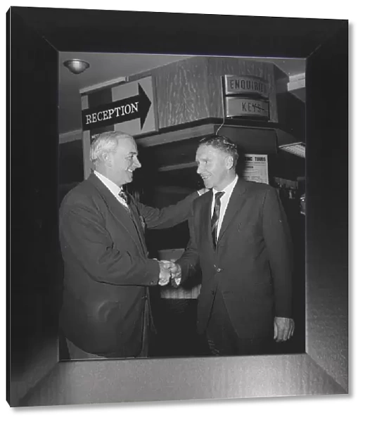 Glasgow Rangers manager Scot Symon greets Spurs Manager Bill Nicholson at his teams hotel