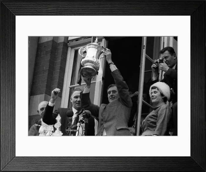 Framed Print : Danny Blanchflower lifts the FA Cup at Town Hall May 1962 watched by manager Bill Framed Print : Danny Blanchflower lifts the FA Cup at Town Hall May 1962 watched by manager Bill