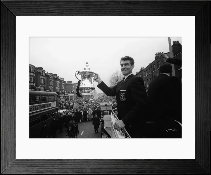 Framed Print : Ron Henry holds the FA Cup on the open top bus May 1962 during the Tottenham