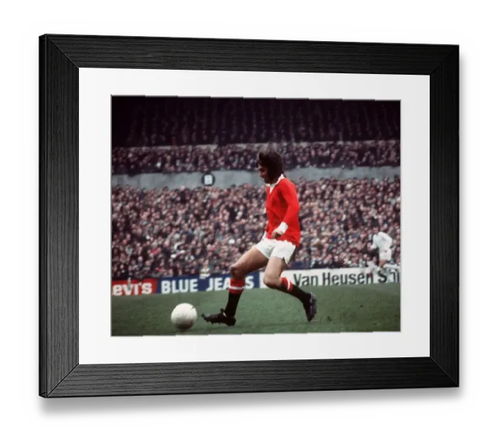 Framed Print : George Best 1972 Manchester United football against Leeds February 1972