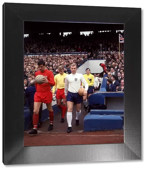 Bobby Moore England 1967 Mike England Wales leading teams on to pitch football Wales v