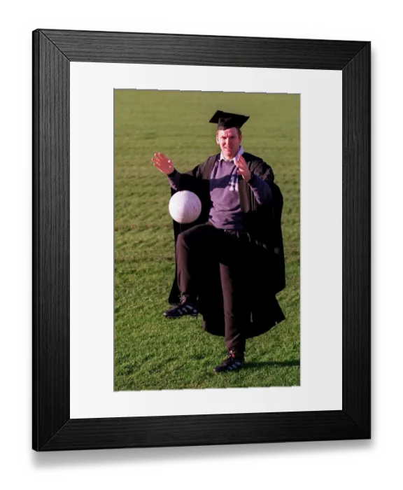 Framed Print : Stevie Kirk of Raith Rovers promotes their new Football Academy wearing university gown Framed Print : Stevie Kirk of Raith Rovers promotes their new Football Academy wearing university gown