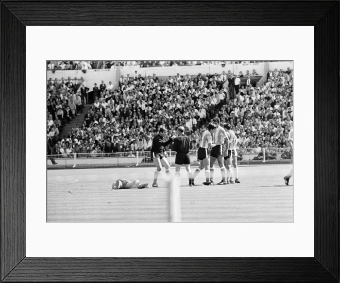 Framed Print : Argentina protest to referee Rudolph Kreitlin 1966 over Rattin being sent