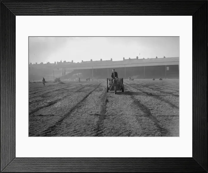 Framed Print : Southend ground staff prepare the pitch before the FA Cup tie match against Manchester Framed Print : Southend ground staff prepare the pitch before the FA Cup tie match against Manchester