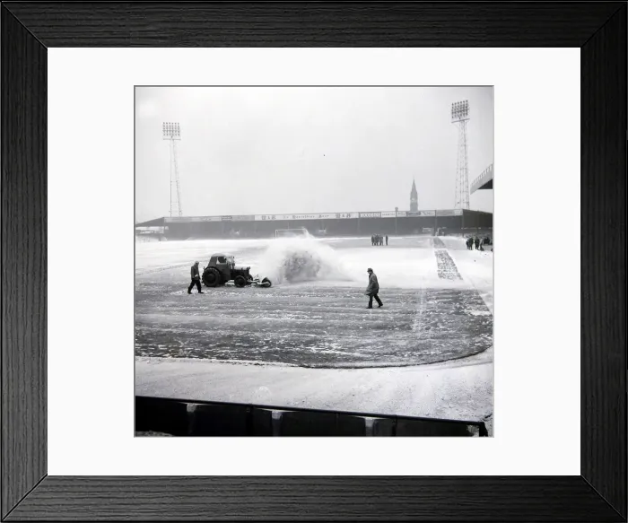 Framed Print : Birmingham grounds staff seen here clearing snow from the pitch. January 1963 Framed Print : Birmingham grounds staff seen here clearing snow from the pitch. January 1963