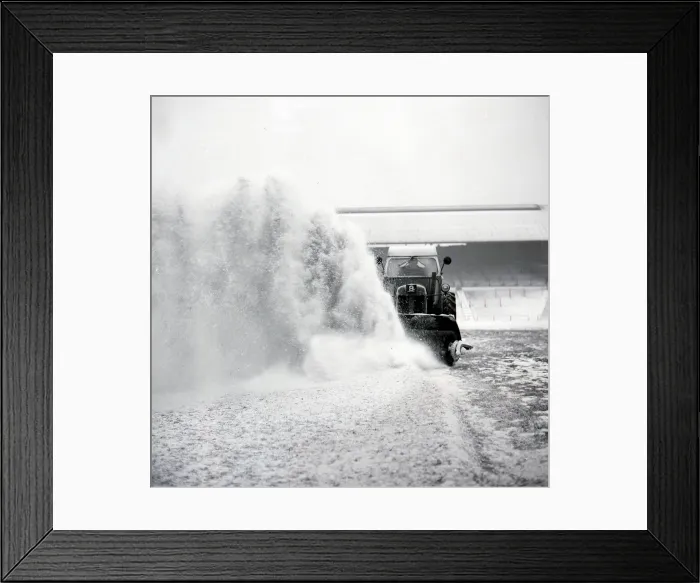 Framed Print : Birmingham grounds staff seen here clearing snow from the pitch at St Andrews in January Framed Print : Birmingham grounds staff seen here clearing snow from the pitch at St Andrews in January