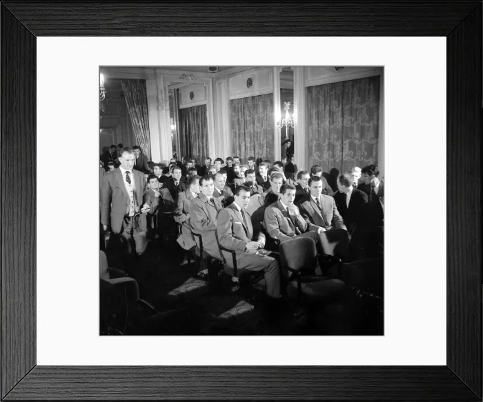 Framed Print : Footballers meet in a London Hotel to discuss the threaten strike action
