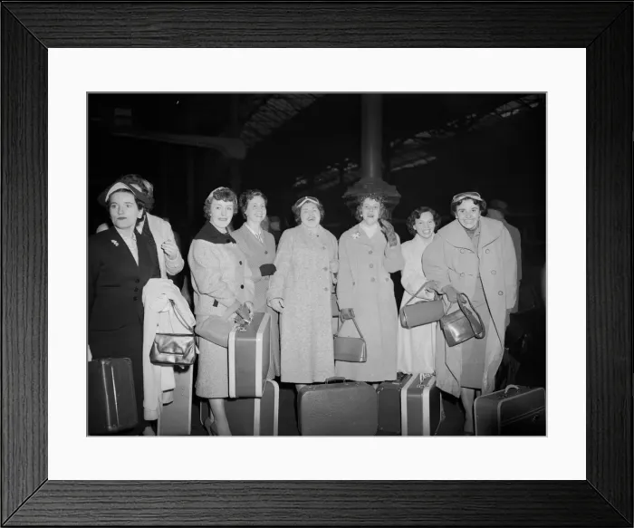 Framed Print : Wives of the Newcastle players arrive in London before the FA Cup final between