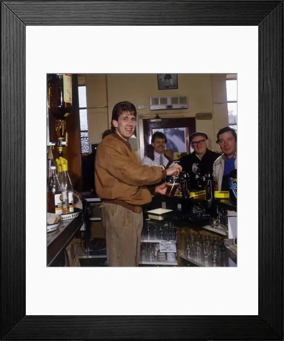 Framed Print : Gary MacKay working behind the bar March 1989 Framed Print : Gary MacKay working behind the bar March 1989