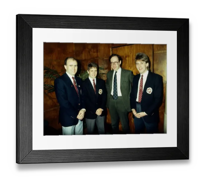 Framed Print : Malcolm Rifkind & Hearts football players February 1989 Framed Print : Malcolm Rifkind & Hearts football players February 1989