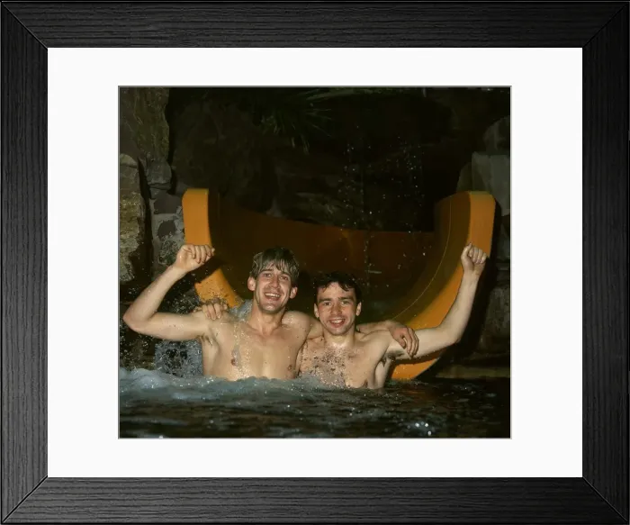 Framed Print : John Colquhoun & Gary Mackay in swimming pool April 1986 Framed Print : John Colquhoun & Gary Mackay in swimming pool April 1986