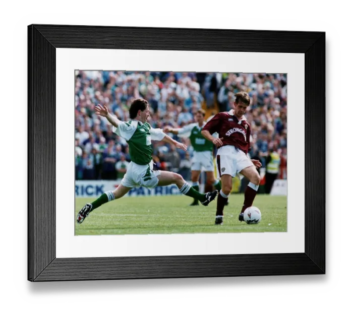 Framed Print : Gary MacKay is tackled by Kevin McAllister football Hearts versus Hibernian Framed Print : Gary MacKay is tackled by Kevin McAllister football Hearts versus Hibernian