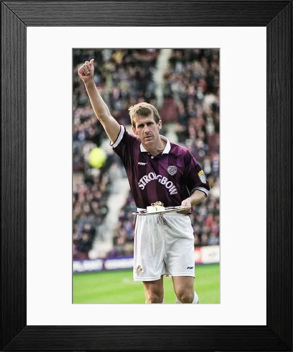 Framed Print : Gary Mackay Hearts footballer receives award for 600 games silver salver arm raised Framed Print : Gary Mackay Hearts footballer receives award for 600 games silver salver arm raised