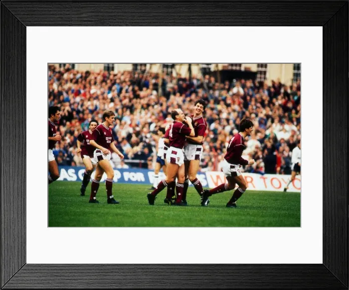 Framed Print : Hearts players celebrate goal November 1989