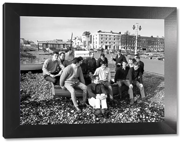 Coventry City Football Club players relax on the beach at Worthing after a gruelling