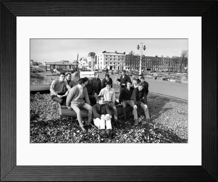 Framed Print : Coventry City Football Club players relax on the beach at Worthing after a gruelling Framed Print : Coventry City Football Club players relax on the beach at Worthing after a gruelling