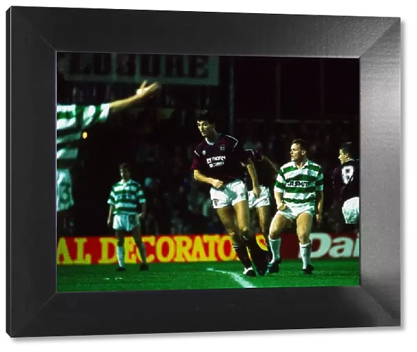 Hearts versus Celtic Scottish League Cup football Dave McPherson in action for
