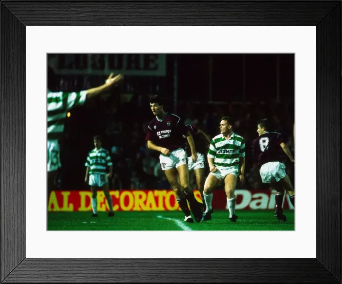 Framed Print : Hearts versus Celtic Scottish League Cup football Dave McPherson in action for