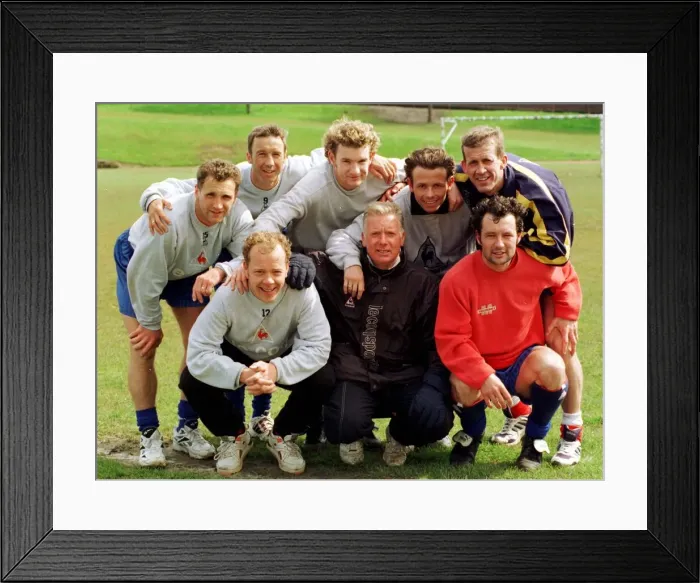 Framed Print : Airdrie football team players in training session as part of the build up to play off Framed Print : Airdrie football team players in training session as part of the build up to play off